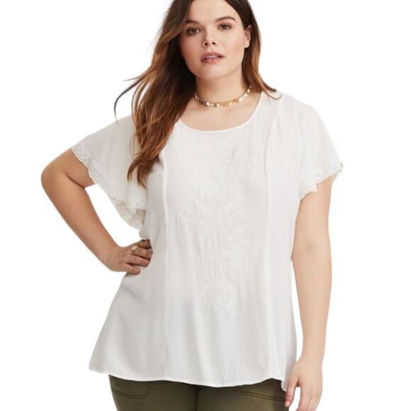 Torrid white embroidered gauze blouse crochet  lace trim size 1x - Picture 1 of 8